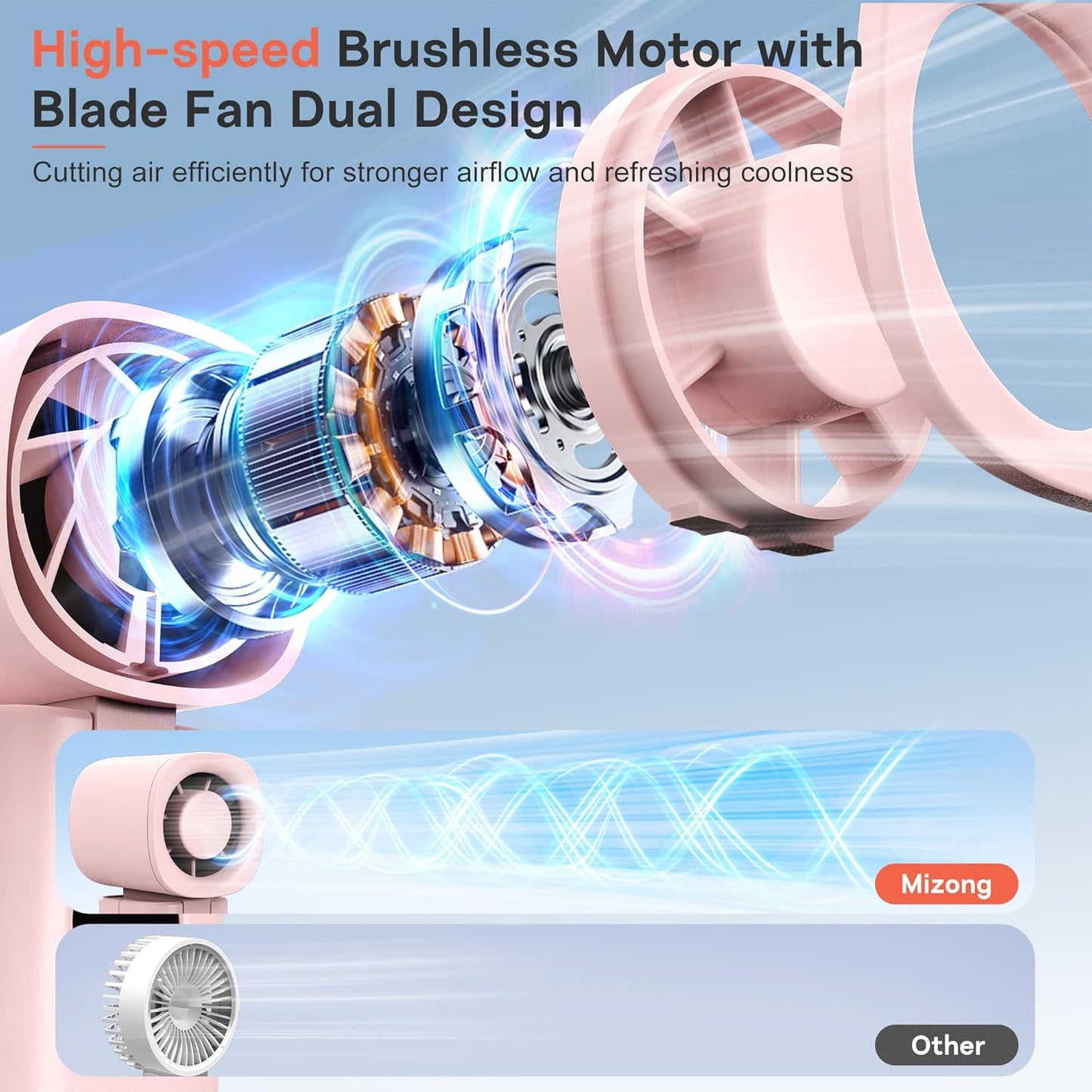 Personal Handheld Fan, Portable 3-in-1 High-Speed Turbo Fan with 5 Gear Wind, USB Mini Personal with 4000mAh Rechargeable Battery for Outdoor/Summer/Travel/Camping/Vacation Essentials Pink