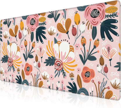 Mouse Pad, Large Colorful Flowers and Berries Desk Mat, Extended Non-Slip Gaming Keyboard Mousepad Desk Pad, Thick Stitched Edges Waterproof Mouse Mat 31.5"x15.7" (Beautiful Floral Plants)