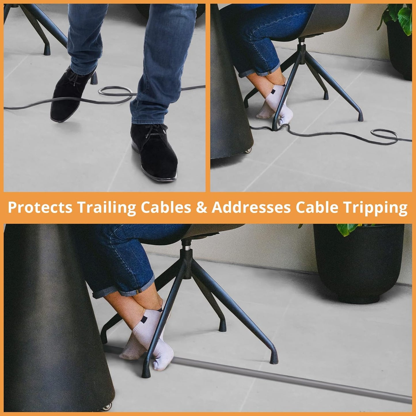 5ft Cord Cover Floor for Extension Cords, Self-Adhesive Floor Cable Cover to Protect Cables & Prevent Tripping, PVC Cord Hider Protector, Internal Wire Management Channel Diameter: 0.39", Gray