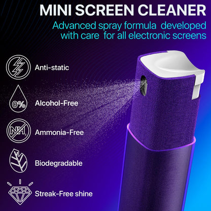Mini Screen Cleaner Spray – Finger Proof Screen Cleaner for Smartphones, iPads, MacBooks, Laptops, Car Screens, Touchscreens – 3in1 Mist Cleaner, Microfiber Cloth and Protective Cover (Cream)