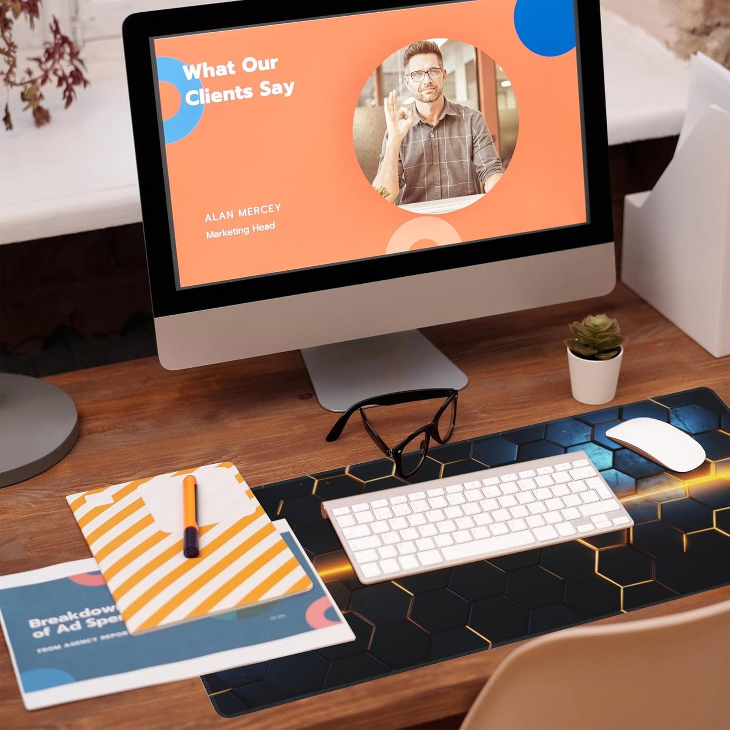 Large Gaming Mouse Pad for Desk,Golden Lines Honeycomb Technology Desk Mat,Honeycomb Technology Desk Pad,Extended Computer Keyboard Mouse Pad with Non-Slip Base and Stitched Edge,31.5"x11.8"