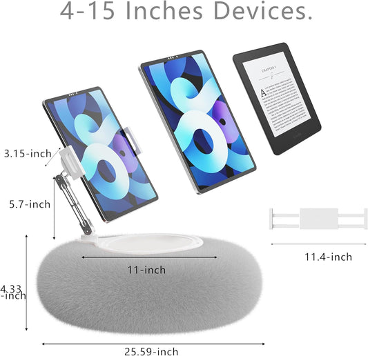 KABCON Pillow Tablet Stand for Kindle,360°Adjustable Aluminum Pole Phone Holder with Soft Plush Fabric for 4.7"-13" Phones/Tablets,iPad Pro Mini Air 12.9,iPhone Pro Max,Samsung Galaxy,LG,Kindle-Grey
