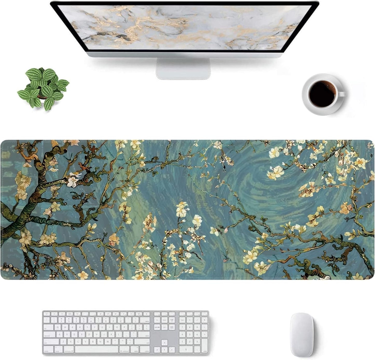 Almond Blossoms Large Mouse Pad,Gaming Keyboard Desk Pad,Extended Mouse Mat Non-Slip Rubber Base with Stitched Edges for Office Game Home XL 31.5"x11.8"