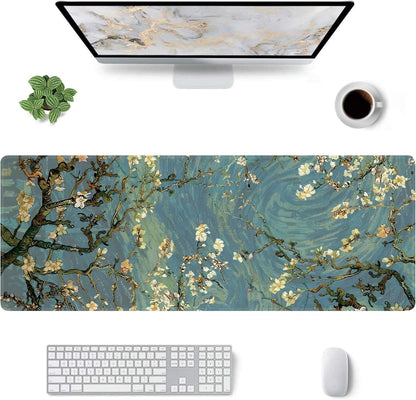 Almond Blossoms Large Mouse Pad,Gaming Keyboard Desk Pad,Extended Mouse Mat Non-Slip Rubber Base with Stitched Edges for Office Game Home XL 31.5"x11.8"