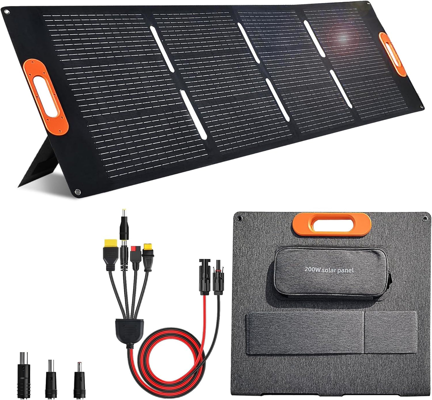 200W Portable Solar Panel for Power Station Generator,200 Watt Foldable Solar Panel Charger with MC4 Output,3-in-1 DC Connector,23.5% High Efficiency for Outdoor Camping RV Travel(200W)
