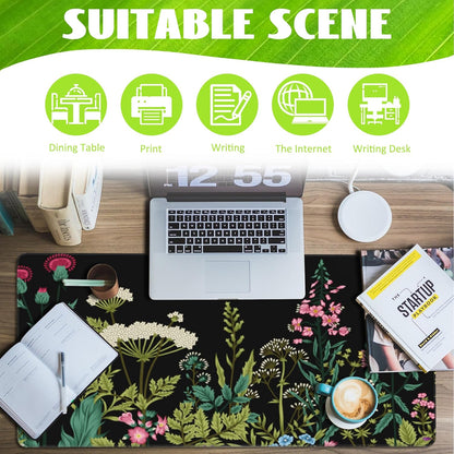 Large Gaming Mouse Pad for Desk,Wildflowers Night Desk Mat,Wild Floral Flower Desk Pad,Extended Big Computer Keyboard Mouse Pad with Non-Slip Base and Stitched Edge,35.4"x15.7"