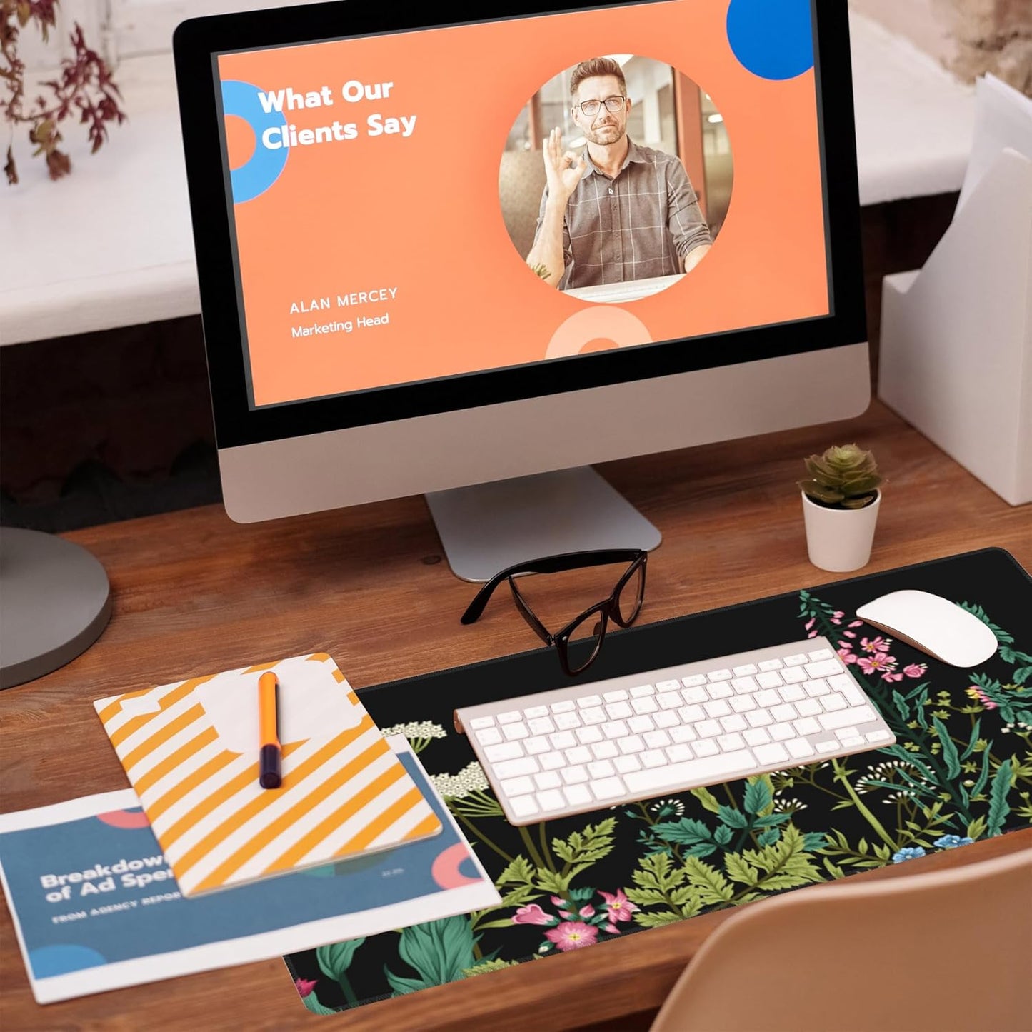 Large Gaming Mouse Pad for Desk,Wildflowers Night Desk Mat,Wild Floral Flower Desk Pad,Extended Big Computer Keyboard Mouse Pad with Non-Slip Base and Stitched Edge,31.5"x11.8"