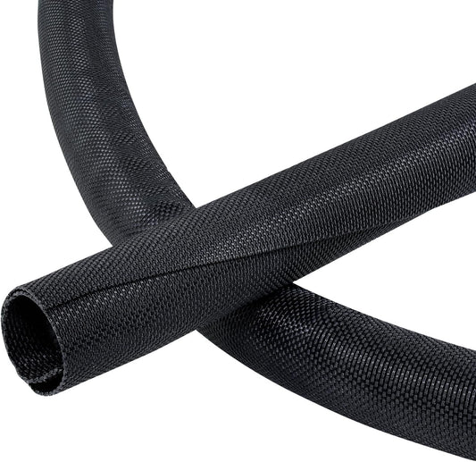 Black Braided Cable Management Sleeves Wire Loom Tubing Cord Protector Self-Wrapping (3/4"-20feet)
