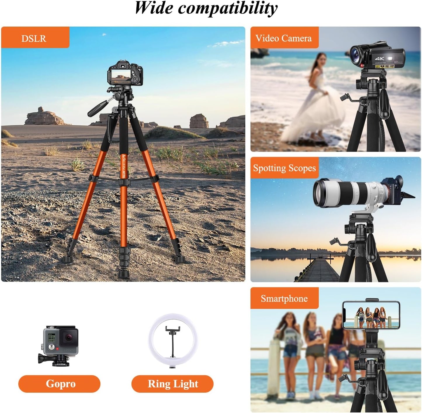 Victiv Tripod 74-Camera-Tripod for Cell Phone, Aluminum Professional Heavy Duty Camera Tripod Stand, Tripod for Camera DSLR SLR with Carry Bag, Compatible with Canon Nikon iPhone