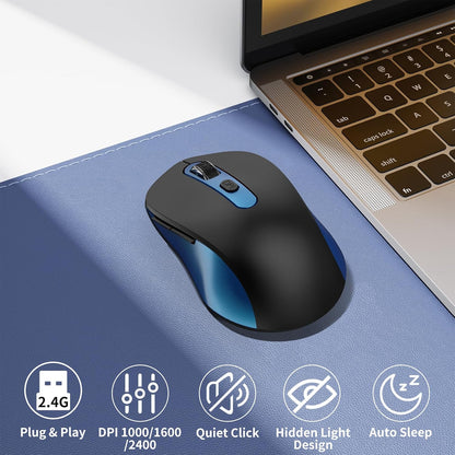 Wireless Mouse for Laptop, PC, Chromebook, Mac, MacBook, Silent Mouse with USB Nano Receiver, Side Button, 2400 DPI, Anti Slip Roller, 6 Button Ergonomics Cordless Computer Mice - Black Blue