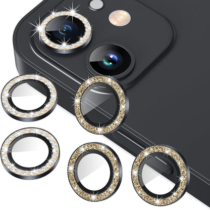 AGVEE 3+3 6 Pack for iphone 12 Pro/12/12 Mini/11 Pro Max/11 Pro/11 Camera Lens Cover Protector, Bling Diamond & Bling Glitter Metal Ring 9H Tempered HD Glass Camera Protector, Bling-Black