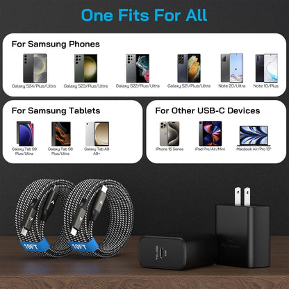 45W Super Fast Charger USB C, 45 Watt Type-C Android Phone Charger Fast Charging Block with 10FT Type C Cords for Samsung Galaxy S25 Ultra/S24 Ultra/S24+/S23 Ultra/S23+/S22 Plus/S20, Tab S9/S8 Ultra