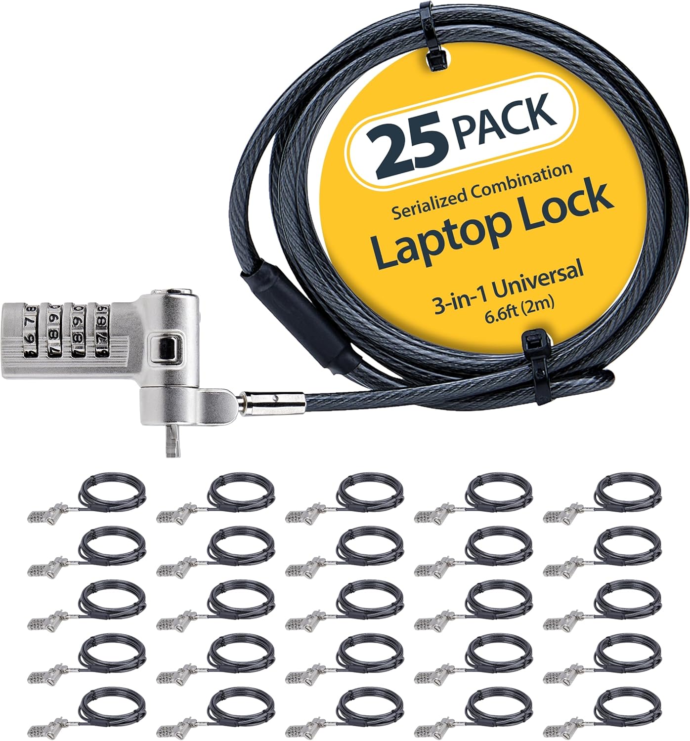 StarTech.com 25-Pack Universal Laptop Lock 6.6ft (2m), Serialized Security Cable, Compatible with Noble Wedge/Nano/K-Slot, TAA