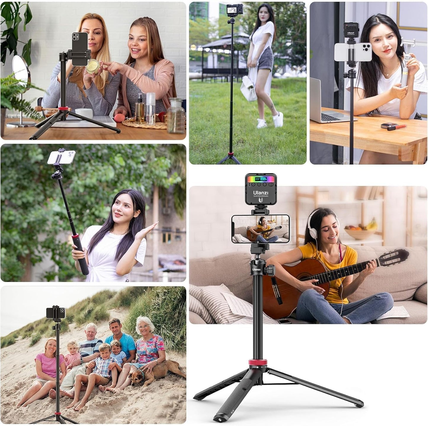 ULANZI MT-44 Extendable Phone Tripod, 59" Selfie Stick Vlog Stand with 2 in 1 Phone Clip, 360° Ball Head Camera Tripod for iPhone Sony Canon DJI Osmo Action Camera, Lightweight for Travel