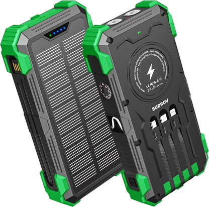 Solar Charger Power Bank, 42800mAh Wireless Portable Charger with USB-C in/Output, QC3.0 Fast Charging 15W 4 Ports Outdoor Battery Pack Built-in Dual Led Flashlights for iPhone Samsung etc