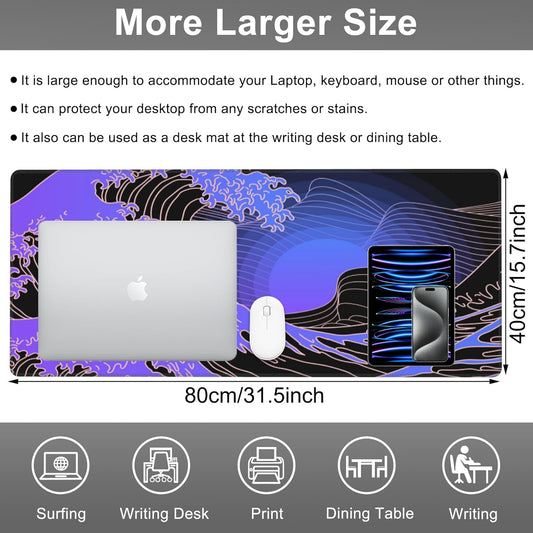 Mouse Pad, Large Ocean's Crest Leap Desk Mat, Extended Non-Slip Gaming Keyboard Mousepad Desk Pad, Thick Stitched Edges Waterproof Mouse Mat 31.5"x15.7" (Vaporwave Pop Art)