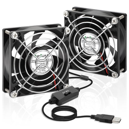 80mm x 25mm USB Fan 2 Packs 5V Small Computer Case Fan with Speed Control for CPU Xbox PlayStation Router Entertainment Cabinet 3D Printer