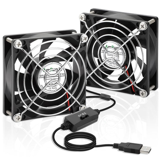 80mm x 25mm USB Fan 2 Packs 5V Small Computer Case Fan with Speed Control for CPU Xbox PlayStation Router Entertainment Cabinet 3D Printer