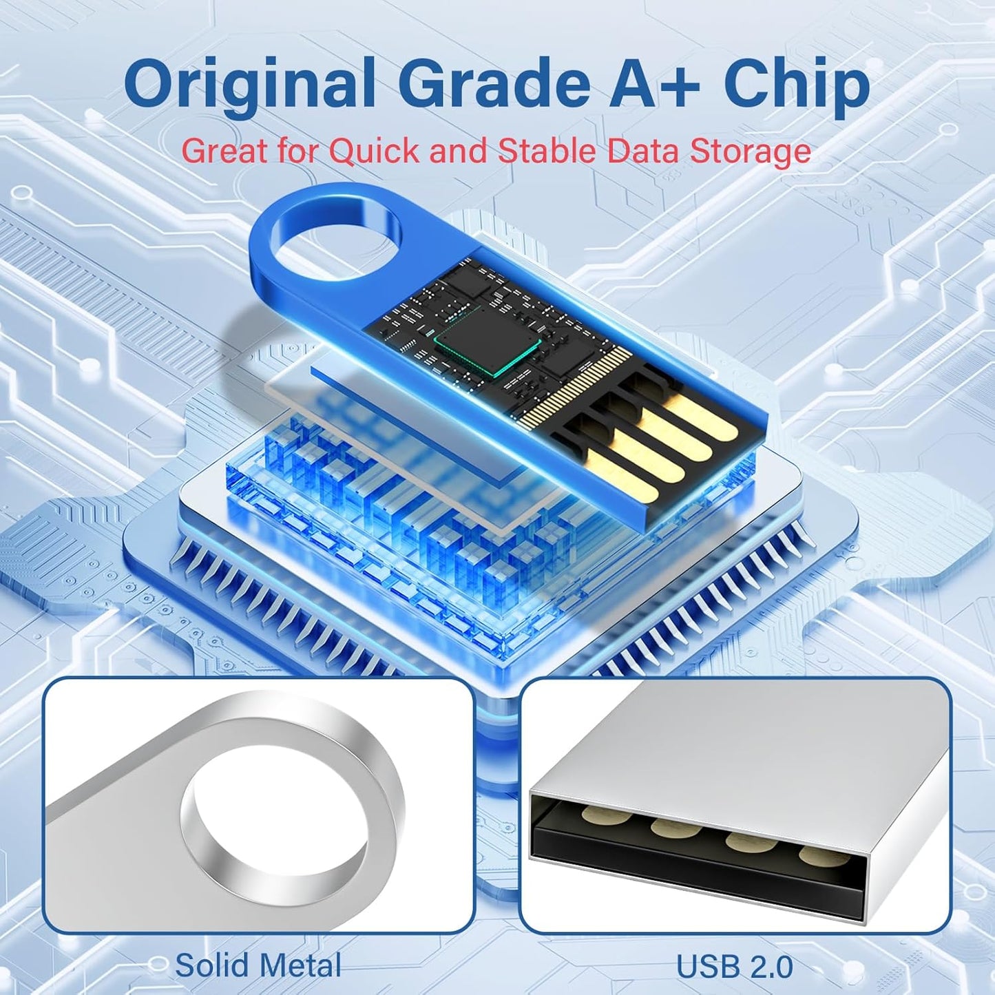 Customizable Flash Drives 16GB, Wooolken Personalized USB 2.0 Thumb Drives 10/20/50/100 Pack, Logo Pendrive Custom Memory Stick USB Engraved Logo (Metal)