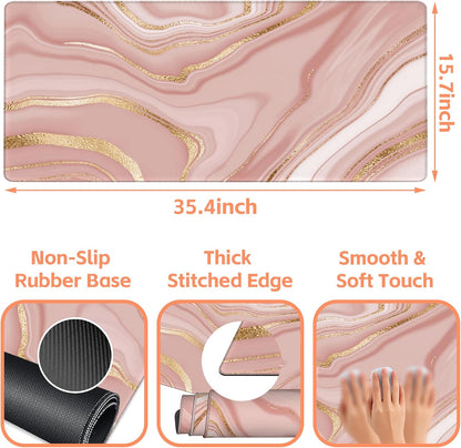 Mouse Pad Large Liquid Marble Non-Slip Gaming Desk Mat with Stitched Edge Laptop Keyboard Desk Pad for Work Home Gaming (35.4 x 15.7 Inches)