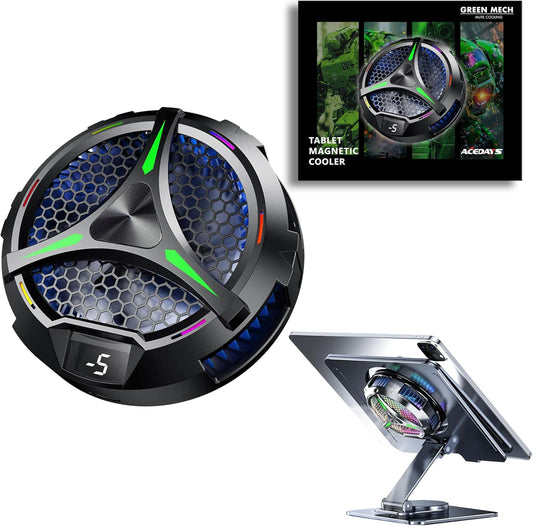 Magnetic Cooler for iPad,Tablet Cooler for ipad/Surface pro/Samsung Tab,Universal Radiator with Temperature Display for Mobile Gaming,Tiktok Live Streaming(Including Tablet Stand Holder)