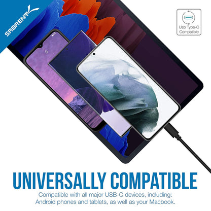 SABRENT [6-Pack 22AWG Premium 6ft USB-C to USB A 2.0 Sync and Charge Cables [Black] (CB-C6X6)