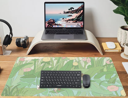 Kawaii Green Desk Mat Cute Mouse Pad Japanese, Flowers and Plants Keyboard Mat, Anime Aesthetics Large Mousepad XXL Gaming Desk Pad XL Office Home Decor for Women Girls Keyboard Pad 31.5"x15.75"
