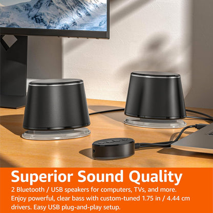 Amazon Basics Bluetooth Computer Speakers with USB 3.0 and Blue Lighting