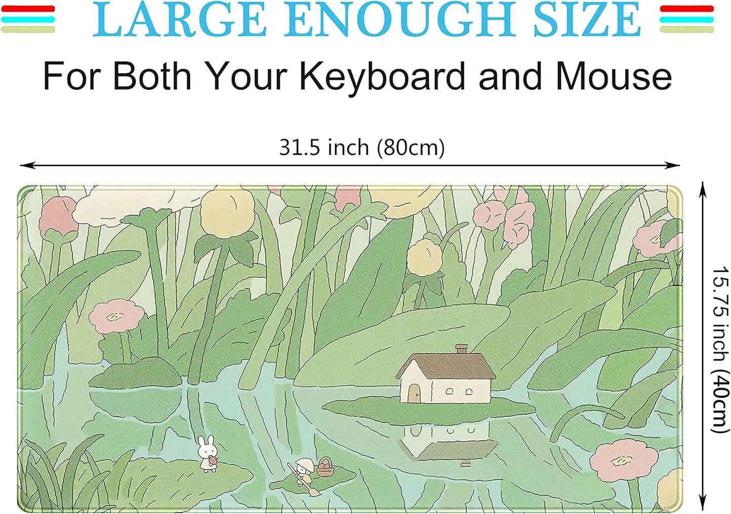 Kawaii Green Desk Mat Cute Mouse Pad Japanese, Flowers and Plants Keyboard Mat, Anime Aesthetics Large Mousepad XXL Gaming Desk Pad XL Office Home Decor for Women Girls Keyboard Pad 31.5"x15.75"