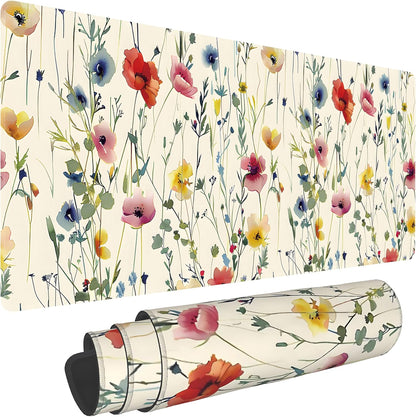 Wild Flowers Large Mouse Pad,Gaming Keyboard Desk Pad,Extended Mouse Mat Non-Slip Rubber Base with Stitched Edges for Office Game Home XL 31.5"x11.8"