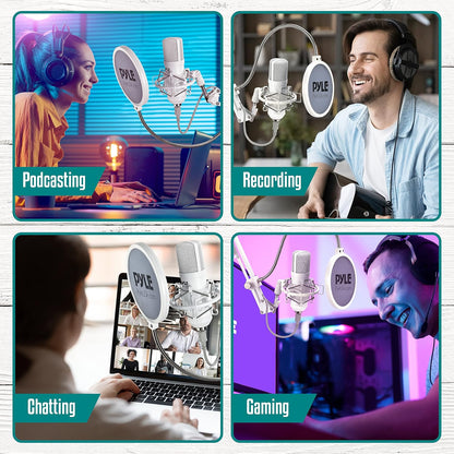 Pyle USB Condenser Microphone Streaming Kit - Professional Computer/Mac Mic Audio Cardioid Boom with Adjustable Arm Stand & Pop Filter for Podcast, Gaming, Studio, YouTube