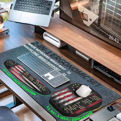 2-in-1 Ergonomic Set, Wave Keyboard Wrist Rest and Massage Slope Mouse Pad Wrist Support, Rebound Memory Foam for Relieve Carpal Tunnel Syndrome and Wrist Pain (Flag)