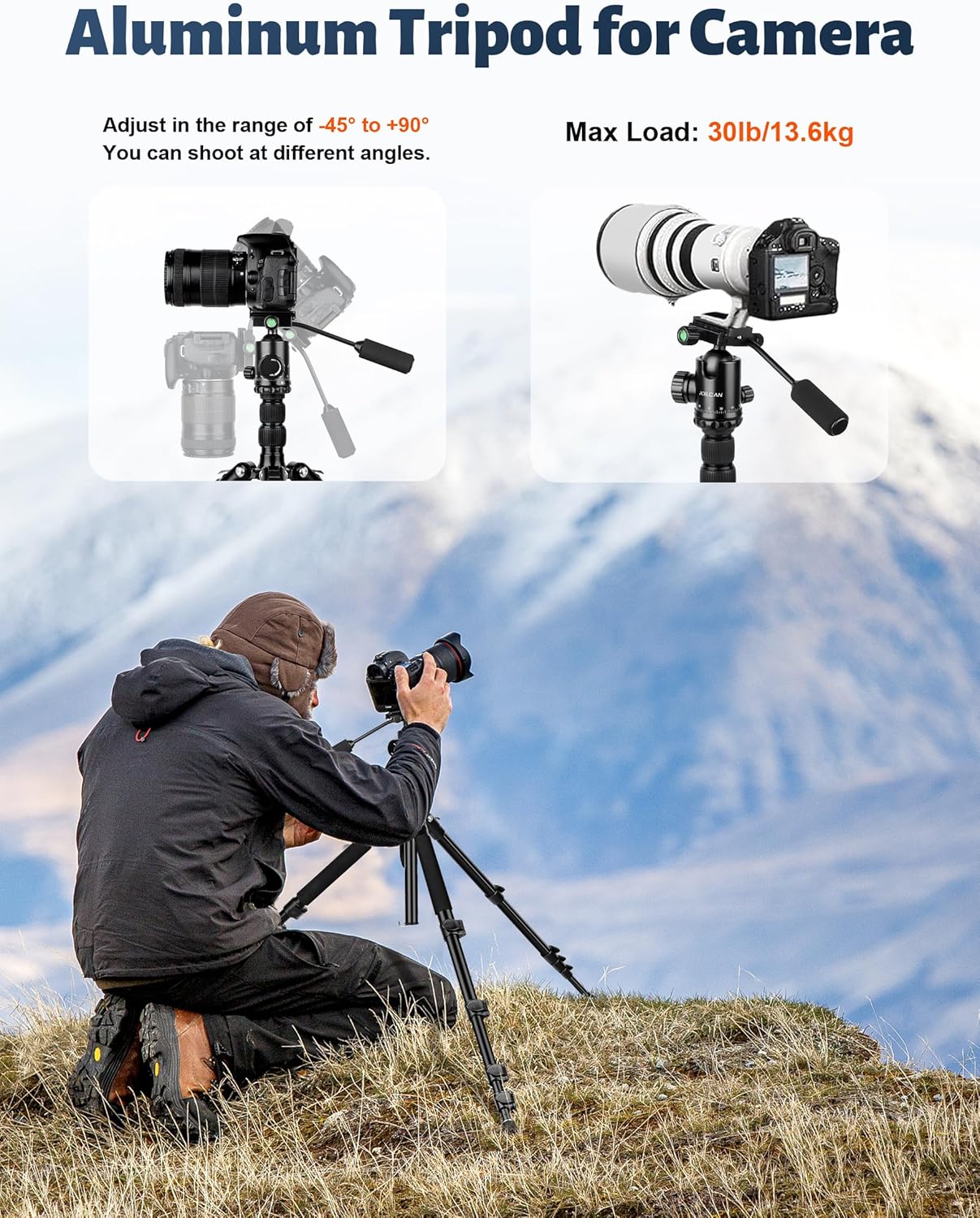 JOILCAN Camera Tripod, 83" Aluminum Tripods & Monopods with Metal Handle, Heavy Duty Tripod for DSLR Camera Lasers Binoculars Telescope Spotting Scope, Payload 35Lb