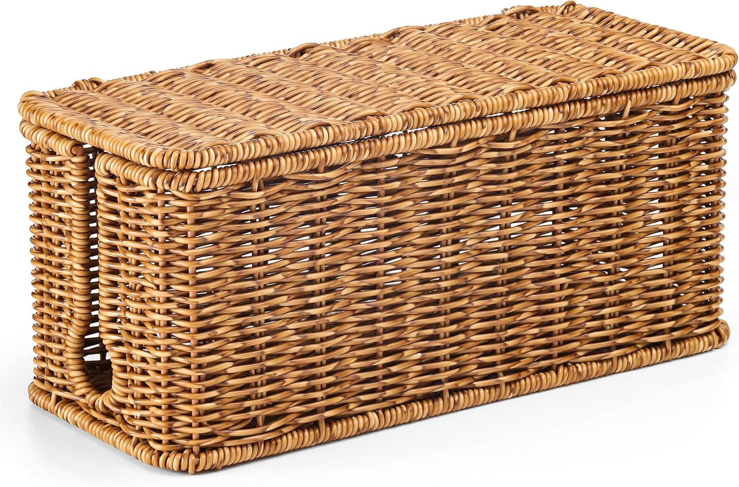 Handmade Cable Management Box, Imitation Rattan Cord Organizer Cord Hider Box, Desk Cord Management Box to Hide Cords and Power Strip L12.5 W5 H5.2 CB2412 Deep Speckled Brown