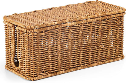 Handmade Cable Management Box, Imitation Rattan Cord Organizer Cord Hider Box, Desk Cord Management Box to Hide Cords and Power Strip L12.5 W5 H5.2 CB2412 Deep Speckled Brown