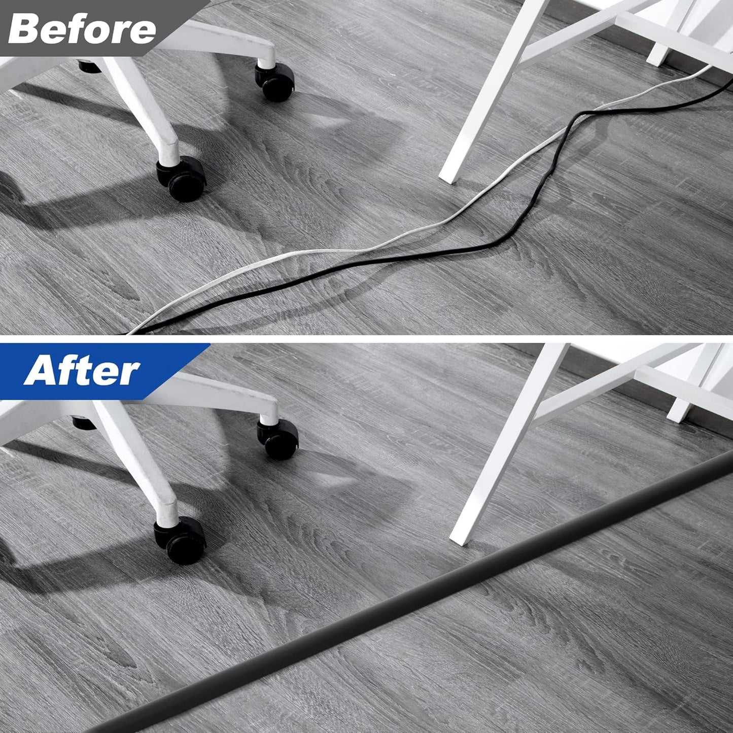 4ft Cord Hider Floor, Heavy Duty Cord Covers for Wires on Floor, Black Floor Cable Management, Hide Cord Cover Floor, Electrical Cable Hider Cord Protector Floor, Cable Cavity: 0.78" W x 0.32" H