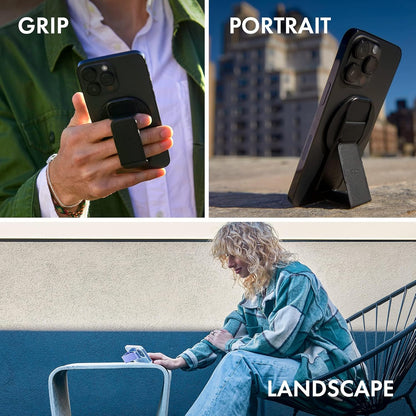 CLCKR for MagSafe Phone Grip for MagSafe Kickstand Compatible with Mag Safe Finger Loop, 3-in1 Phone Ring Holder Strap for Mag Safe iPhone 16/15/14/13/12 Series, Galaxy S25/S24/S23/S22, Pixel - Black