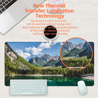 Desk Mat, Lake Mountain Landscape Desk Pad, The Alps Large Gaming Mouse Pad for Desk, 31.5"x15.7" Extended Big Computer Keyboard Mouse Pad with Non-Slip Base and Stitched Edge