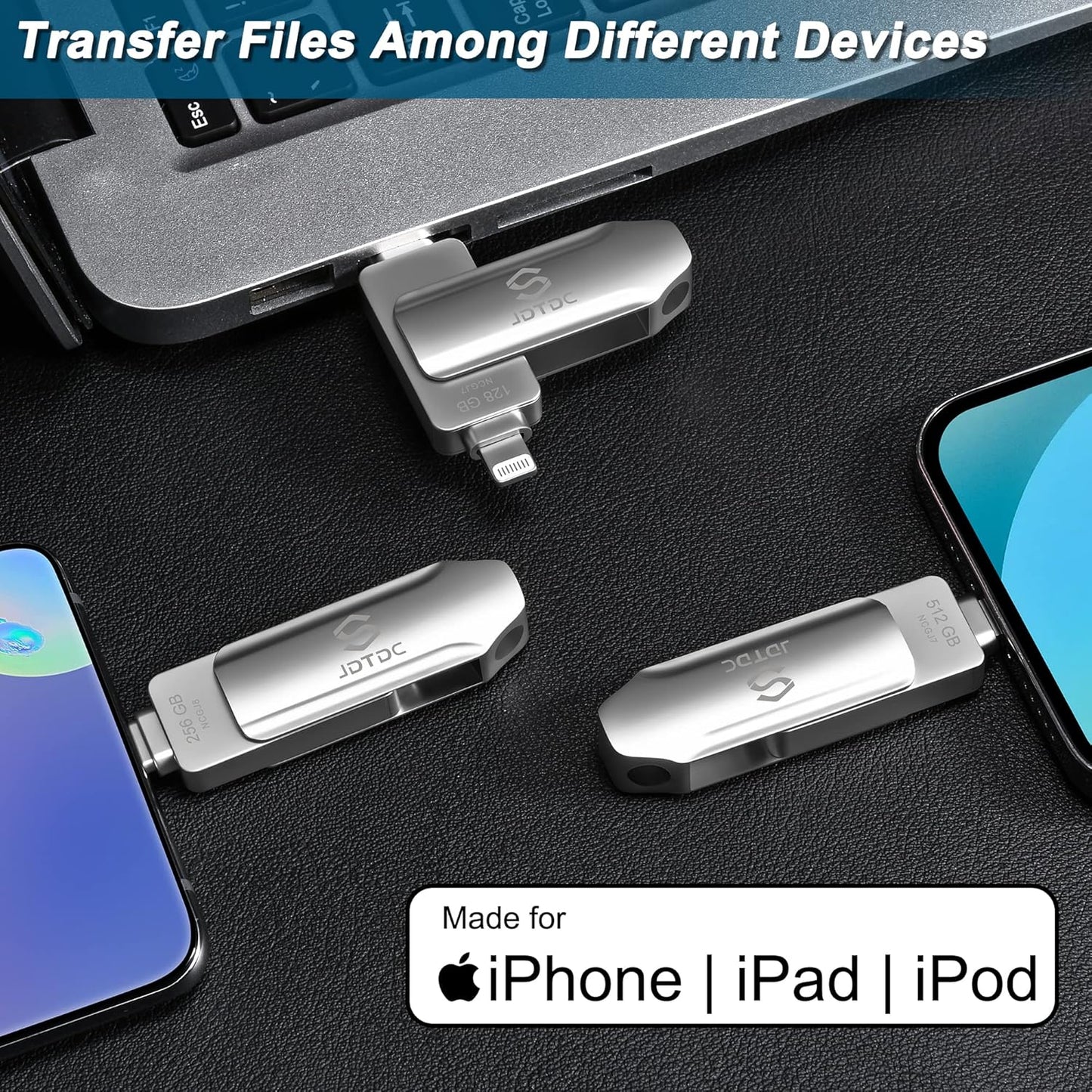 JSL JDTDC Apple MFi Certified 256GB Photo-Storage-Stick-For-iPhone-16-Flash-Drive External-Backup-Storage-iPhone-USB-Drive iPad Lightning USB C Photo-Stick Android Thumb-Drive-for-iPhone-Memory-Stick