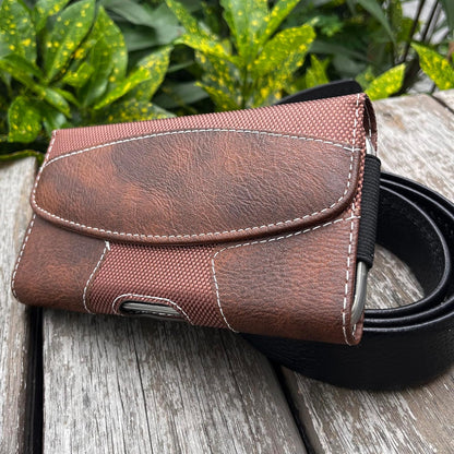 Leather Phone Holster for Men with Belt Clip, Cell Phone Holder for iPhone 17/16/15/14/13/12 Pro, Galaxy S24/S23/S21, Belt Pouch Case Magnetic Closure (Brown-L)