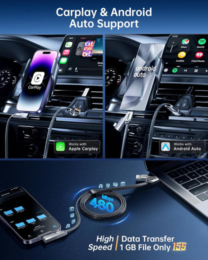 SHEZI 4-in-1 [Upgraded] USB C Cable 10FT Compatible with Lightning Cable 90 Degree, Long Fast Charging Flat Nylon Braided for iPhone 16/15 Charger Cord, Multi Charging Combo with L/USB C/USB A Ports