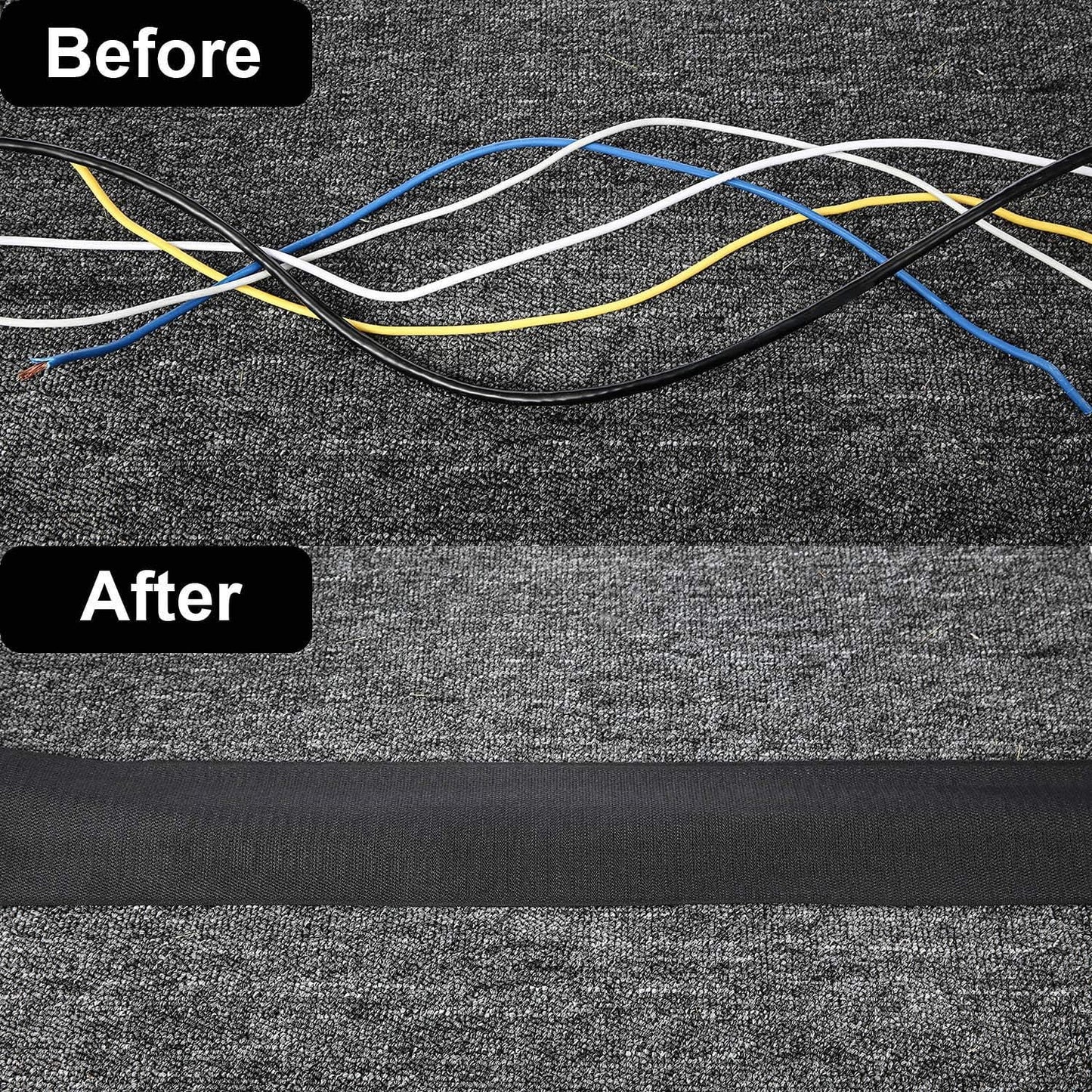 WILLBOND 2 Pack 10 ft x 3 Inch Cable Floor Strip Cable Cover Cords Carpet Protector Management Hook and Loop Tape for Wires on Floor Cords and Prevent a Trip Hazard (Black)