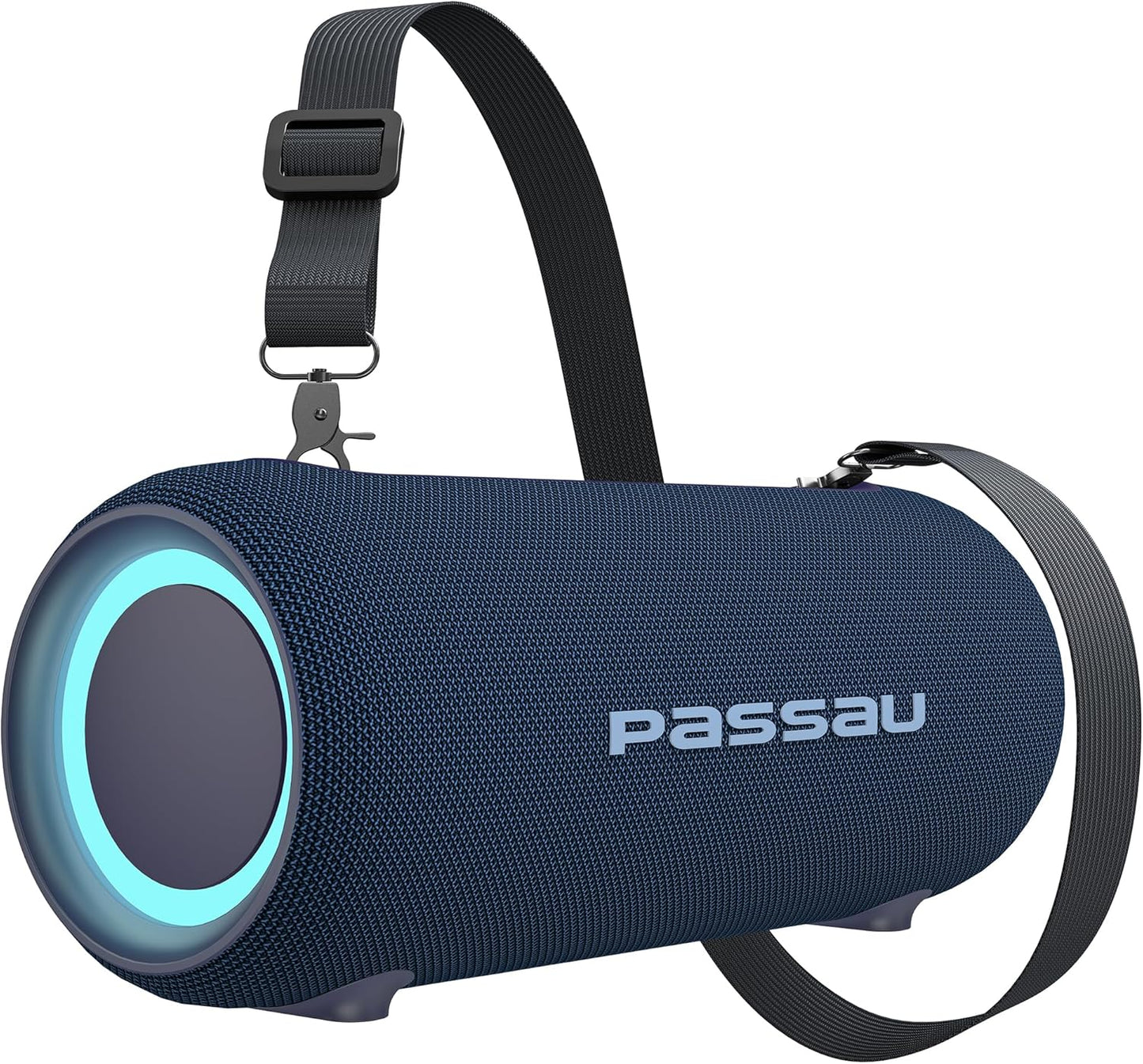 Passau Portable Bluetooth Speakers 40W Peak Loud Stereo Sound, Passive Radiators-Deep Bass, All Day Playtime, Adjustable Strap, BT5.3, IPX5 Wireless Speaker RGB Lights for Indoor Outdoor-Blue