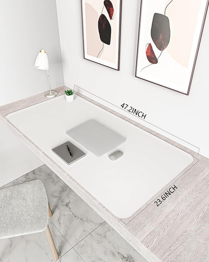 YSAGi Non-Slip Leather Desk Pad XL Size, Waterproof Laptop Computer Desk Keyboard Mat, Table Protector Blotter Mat, Large Mouse Pad for Office/Work/Home/Decor(White, 47.2" x 23.6")-No Band