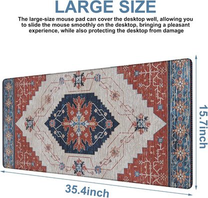 Vintage Style Rug Gaming Mouse Pad 3mm Thick Stitched Edge Waterproof Non-Slip Large Computer Keyboard Mouse Mat,Suitable for Office Entertainment Decorative Desk Pad 35.4 x 15.7 Inches