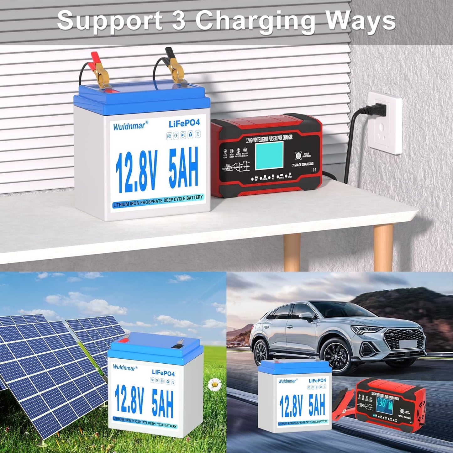 12V 5Ah LiFePO4 Battery, Lithium Battery with BMS, 3000+ Cycles, 64WH Deep Cycle Battery for Marine Battery, Car, RV, Golf Cart, Solar