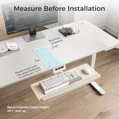 EUREKA ERGONOMIC Keyboard Tray Height Adjustable, Swivel Tilt Computer Keyboard Drawer Under Desk, 25x9.13'' Sliding Keyboard & Mouse Platform with Mouse Pad for Typing, Maple