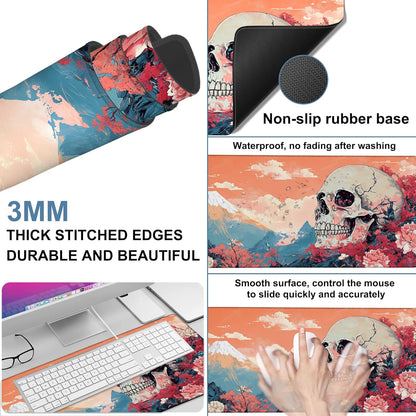 Anime Skull Gaming Mouse Pad 3mm Thick Stitched Edge Waterproof Non-Slip Large Computer Keyboard Mouse Mat,Suitable for Office Entertainment Decorative Desk Pad 35.4 x 15.7 Inches