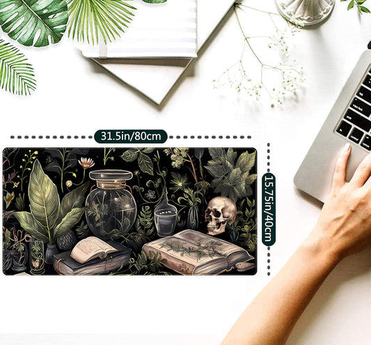 Cute Skull Desk Mat Dark Academia Desk Matt for Desktop Kawaii Anime Plants Mouse Pad XXL Extended Large Gaming Desk Pad, Laptop Computer Keyboard Mouse Mat Office Decor Accessories, 31.5x15.75 in