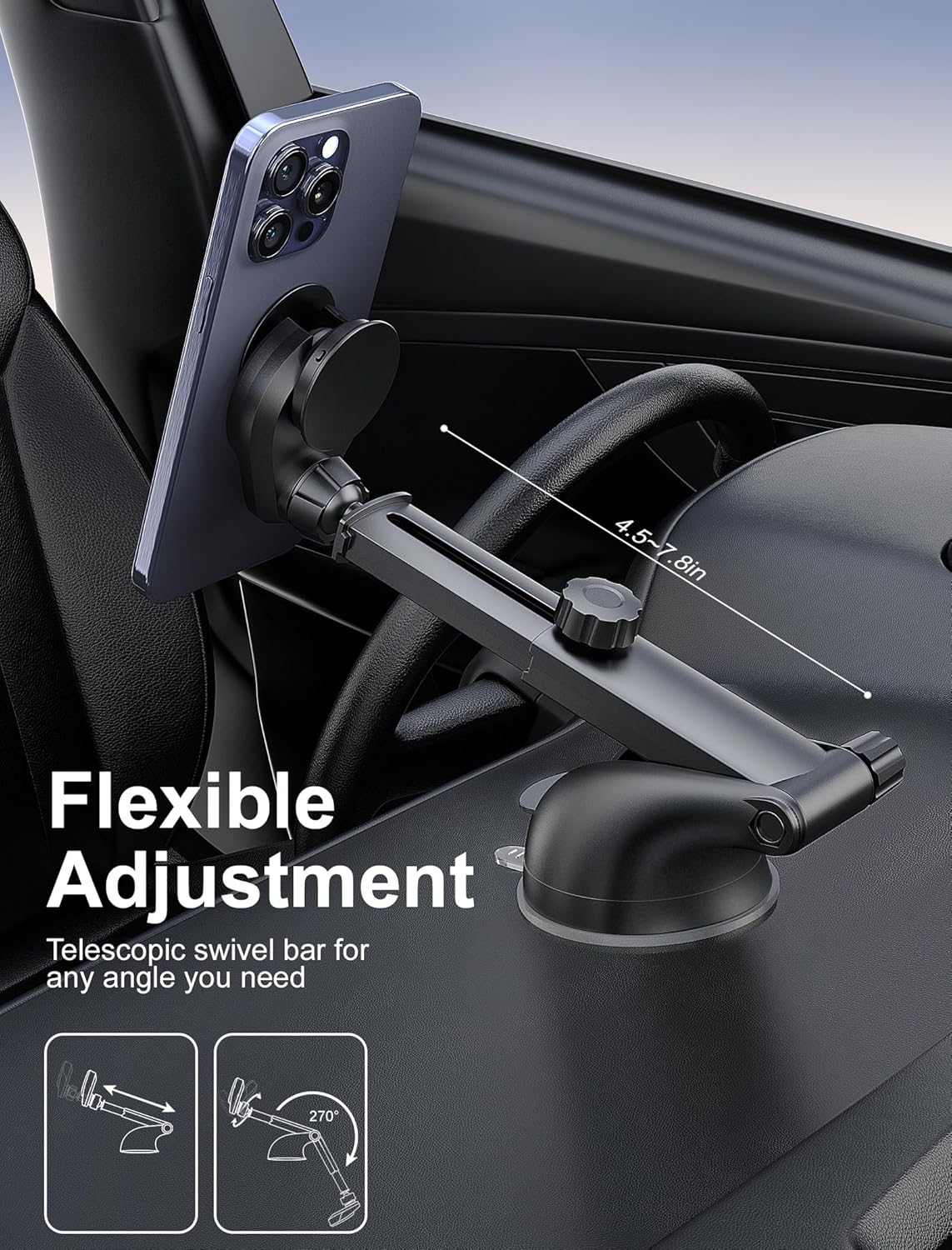 TOPGO [2024 Upgraded] Socket Car Phone Mount, [Extra Sticky, Non-Shaking] Multi-Functional Suction Cup Dashboard & Windshield Car Phone Holder for iPhone and All Smartphones with Socket Grip